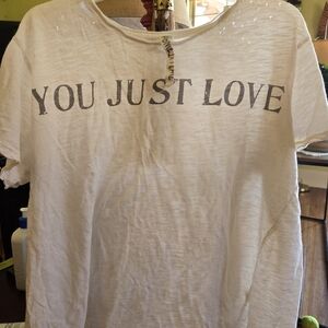 White Graphic T-Shirt with 'You Just Love' Print..magnolia Pearl